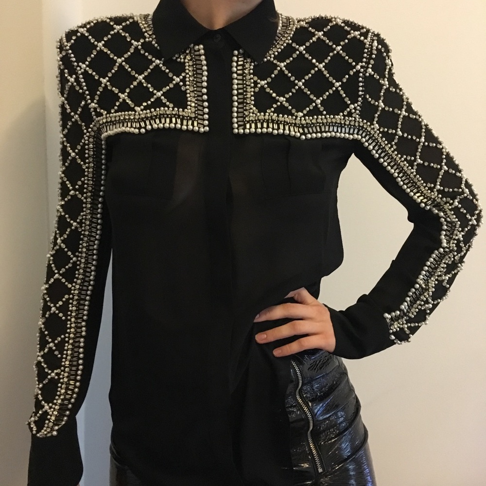 Balmain x H&M Rhinestone Silk Blouse